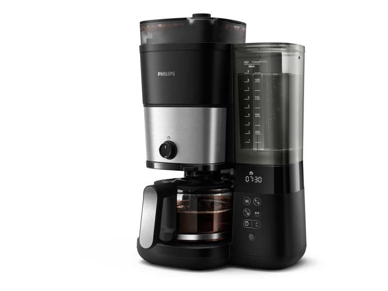 Philips All-in-1 Brew HD7888 Kaffebryggare med kvarn, Droppande kaffebryggare, 1,25 l, Kaffebönor, Inbyggd kvarn, 1000 W, Svart, Silver