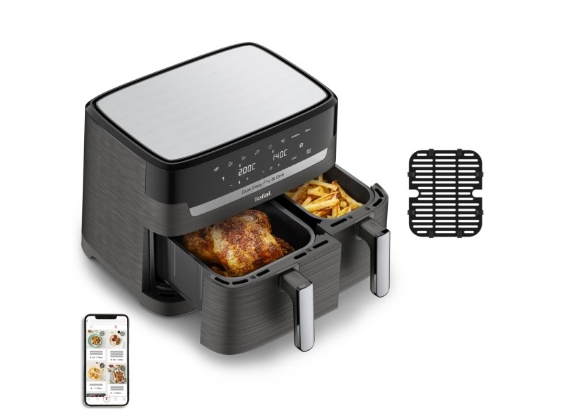 Tefal Dual Easy Fry & Grill EY905B, Varmluftsfritös, 8,3 l, Dubbel, Grå, Röra, Fristående | Köksapparater - Köksmaskiner - Fritös | GameStuff