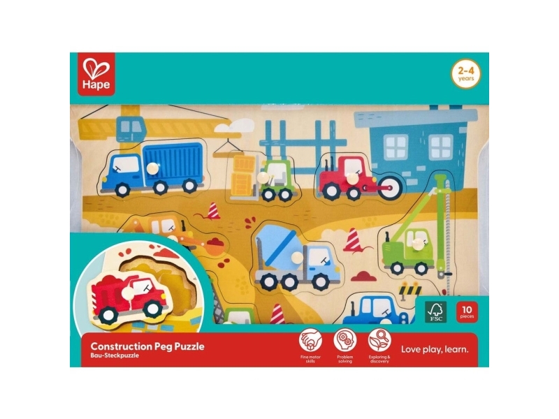 Hape Construction Vehicles Peg Puzzle | Leksaker - Spel - Pussel | GameStuff