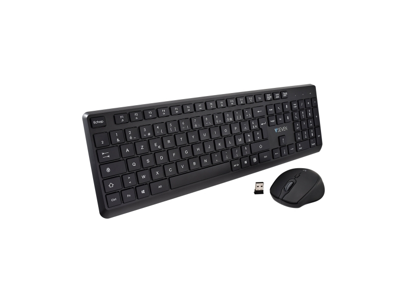 V7 Ckw350fr, Fuld Størrelse (100 %), Trådløs, Rf Trådløst, Azerty, Sort, Mus Inkluderet