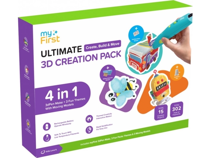 Myfirst 3Dpen Make Creator Kit - 3D Creative, Inkluderer 3Dpen Make-Pen, 3 Temaer, 3 Bevægelige Modeller Og Pcl-Refiller (Blå)