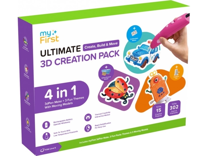 Myfirst 3Dpen Make Creator Kit - 3D-Kreativ, Inkluderer 3Dpen Make-Pen, 3 Y-Temaer, 3 Bevægelige Modeller Og Pcl-Refiller (Rød)