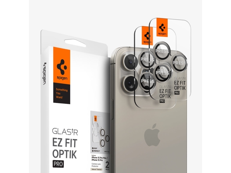 Spigen Optik Pro Ez Fit, Apple, Iphone 15 Pro Max, Naturlig, Transparent, 2 Stk