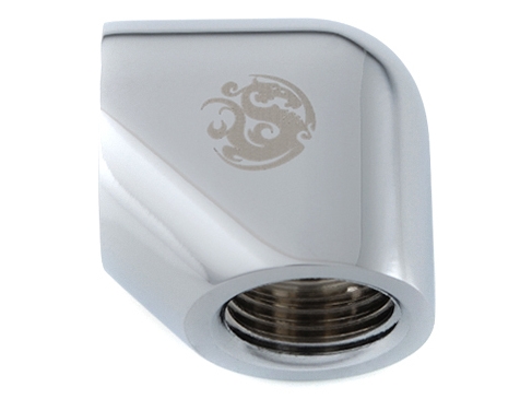 Bitspower-sovitin 90 asteen G1/4 tuuman naaras G1/4 tuuman naaraspuolelle - hopeanvärinen kiiltävä