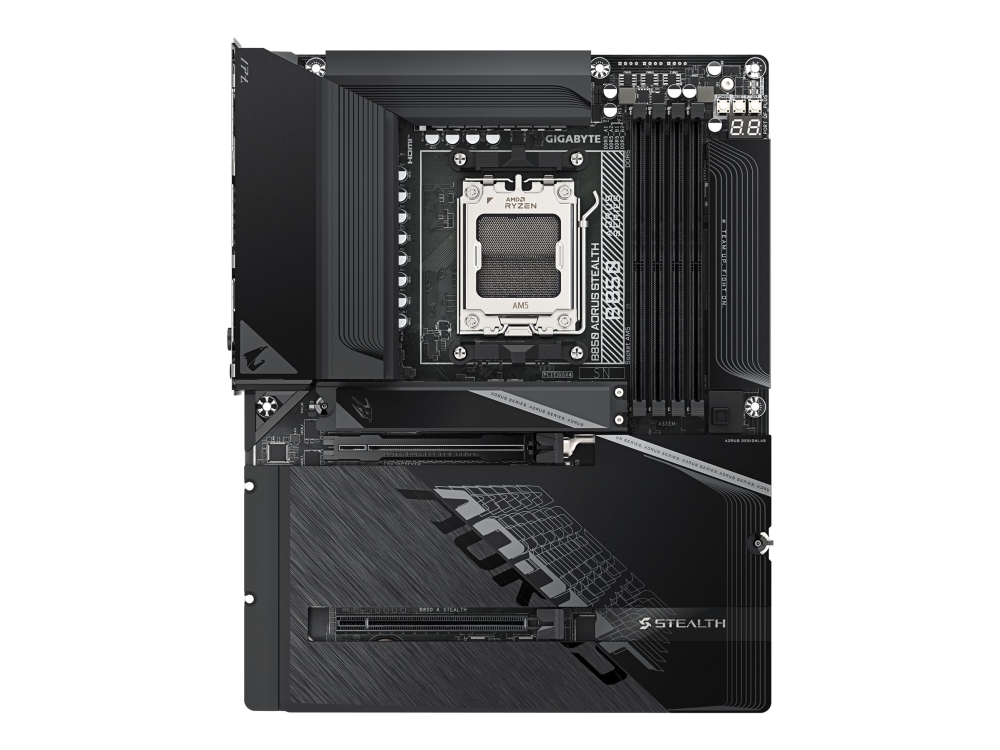 AORUS B850 STEALTH - Moderkort - ATX - LGA1851-uttag - AMD B850 Chipuppsättning - USB 3.2 Gen 1, USB-C 3.2 Gen2, USB-C 3.2 Gen 2x2, USB 3.2 Gen 2 - Bluetooth, Wi-Fi 7, 5 Gigabit Ethernet - inbyggda grafiken (CPU krävs) - HD-ljud (8 kanaler) | Datorkomponenter - Moderkort - AMD Moderkort | GameStuff