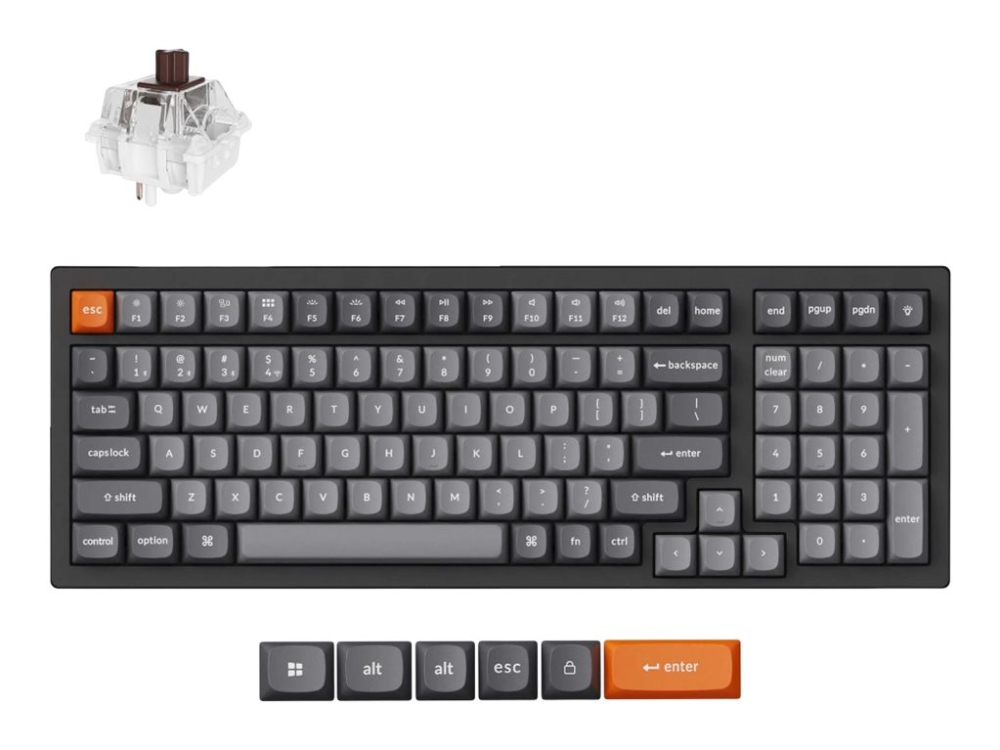 Keychron K4 MAX - Tangentbord - custom - 96% - bakgrundsbelyst - trådlös - Bluetooth 5.1, 2.4 GHz, USB-C - QWERTY - Nordisk - tangentbrytare: Keychron Super Brown (Hot-swappable)