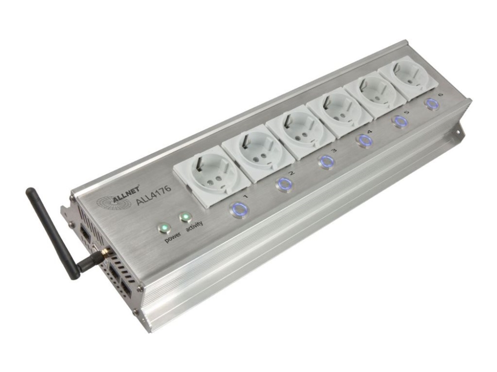 Allnet - Stikdåse - Ac 200-250 V - Wi-Fi, Ethernet 10/100 - Input: 3-Polet - Output-Stikforbindelser: 6 (2-Pæl) - 19" - Tyskland