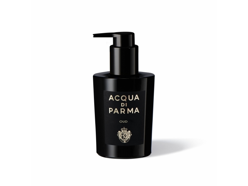 Acqua di Parma Oud, Hænder og krop, Flydende sæbe, Pumpeflaske, Rengøring, Blødgørende, Bergamot, Orange, Amyris (oil), Koriander, Oud
