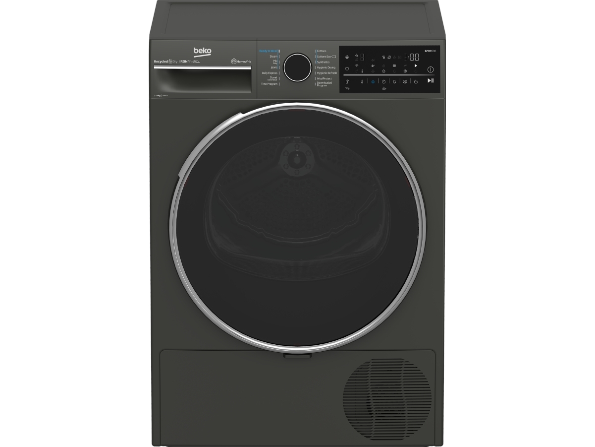 Beko B5T89243M, Frittstående, Frontmatet, Varme pumpe, Sort, Rotasjon, Berøringskontroll, Riktig/Høyre