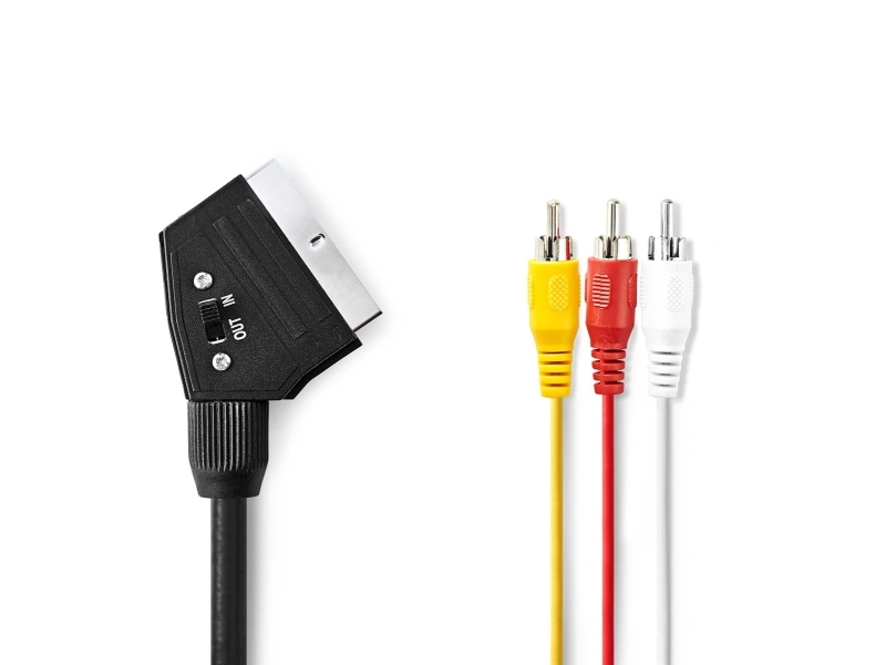 Nedis CVGL31130BK20, 2 m, SCART (21-pin), 3 x RCA, Hankontakt, Hankontakt, Nickel | Datortillbehör - Kablar & adaptrar - Bildkablar | GameStuff
