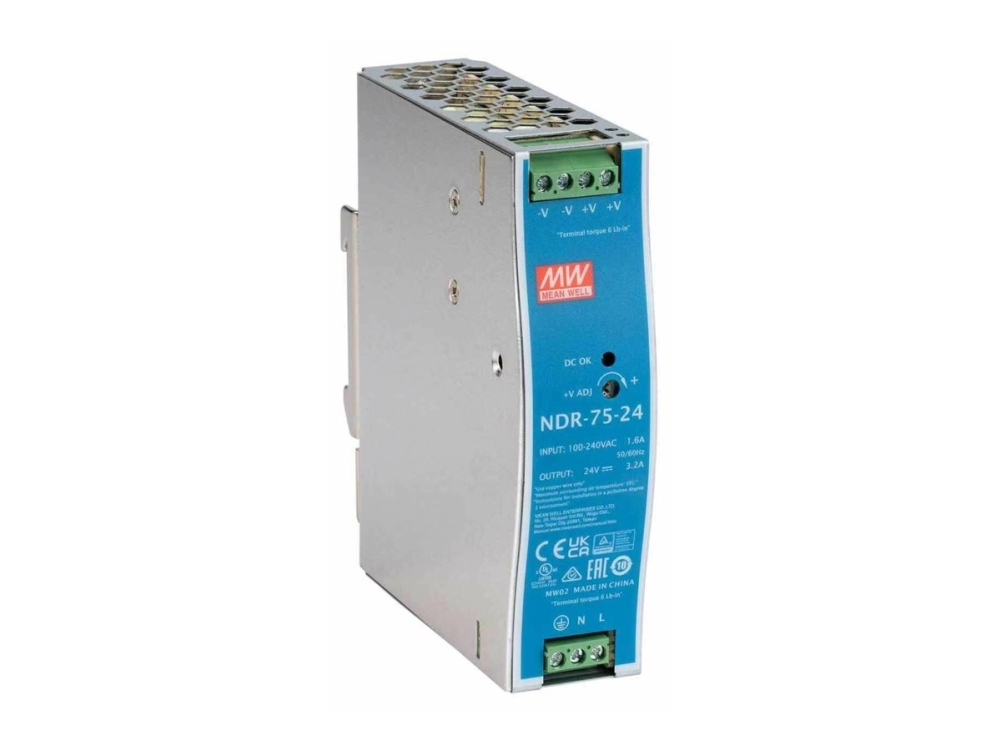 Ernitec - Strømforsyning (Monterbar På Din Rail) - 24V - Ac 100-240 V - 75 Watt - Blå, Grå