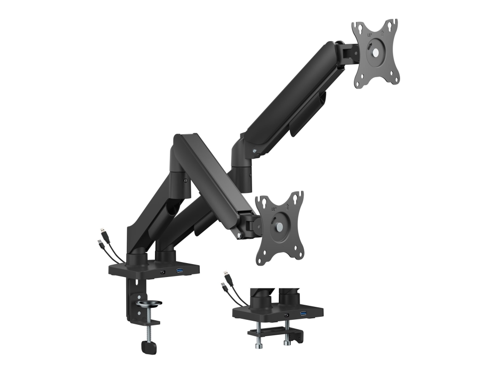 Gembird - Monteringssæt (skrivebordsmonteringsarm) - justerbar arm - for 2 LCD / plasmapaneler - USB porte - stål, plastik - fin tekstursort - skærmstørrelse: 17-32 - skrivebordsmonterbar