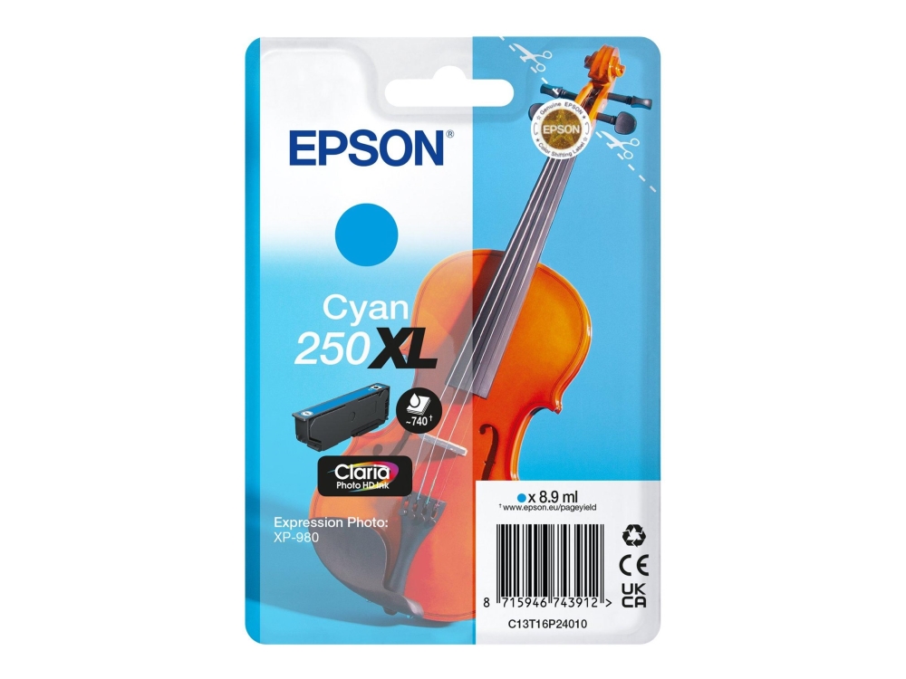 Epson 250Xl Violin Claria Photo Hd, High (L) Yield, Cyan, 8,9 Ml, 1 Stück(E), Einzelpackung