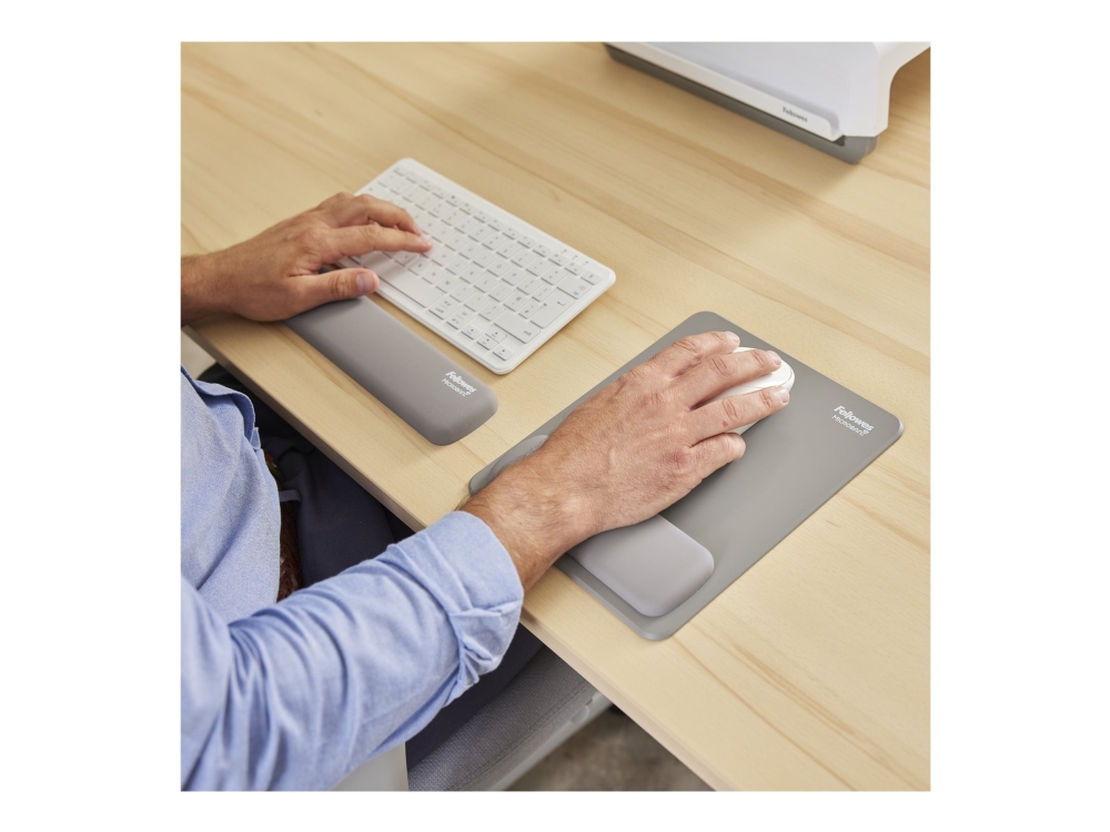 Fellowes Breyta Mouse Mat Wrist Rest Mouse Pad Wrist Support With Antibacterial Protection Ergonomic Mouse Mat Grey, Grey, Monochromatic, Wrist Rest