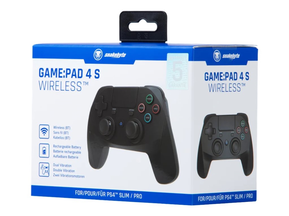 Snakebyte Game:Pad 4 S Wireless - Gamepad - Trådløs - Bluetooth - Sort - For Sony Playstation 4