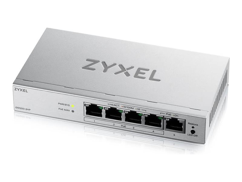 Zyxel GS1200v3 Series GS1200-5HPv3 - Switch - Administrerad - 5 x 10/100/1000 - skrivbordsmodell - PoE+ (68 W) | Datortillbehör - Nätverk - Switchar | GameStuff