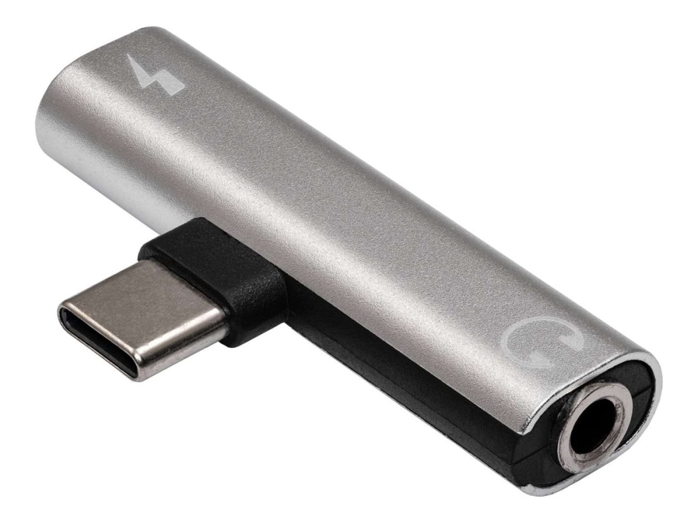 Akyga Ak-Ad-71 - Usb-C Til Hovedtelefon-Jackstik/Opladningsadapter - Usb-C Han Til Usb-C, Ministik Hun - Sort
