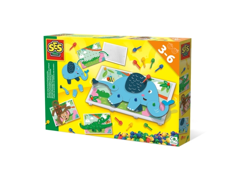 Ses Creative Mosaic Peg Board Animal Puzzles - 100 Coloured Mosaic Pins, Age 3+