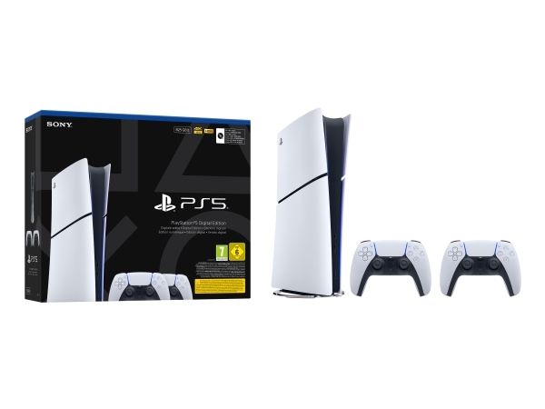 Sony Playstation 5 Slim Digital mit 2 Ctrl, PlayStation 5, Sort, Hvid, 16384 MB, GDDR6, 448 GB/sek., AMD