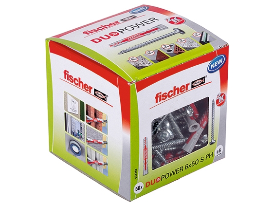 Fischer DUOPOWER 6 x 50 S PH LD, Autoklaveret gasbeton, Mursten, Beton, Gipsfiberplader, Murerarbejde, Gipsplade, Nylon, Grå, 6 mm, 50 mm, 6 mm