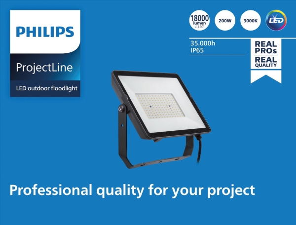 Philips Scheinwerfer, 200 W, Led, Schwarz, 3000 K, 18000 Lm, 35000 H