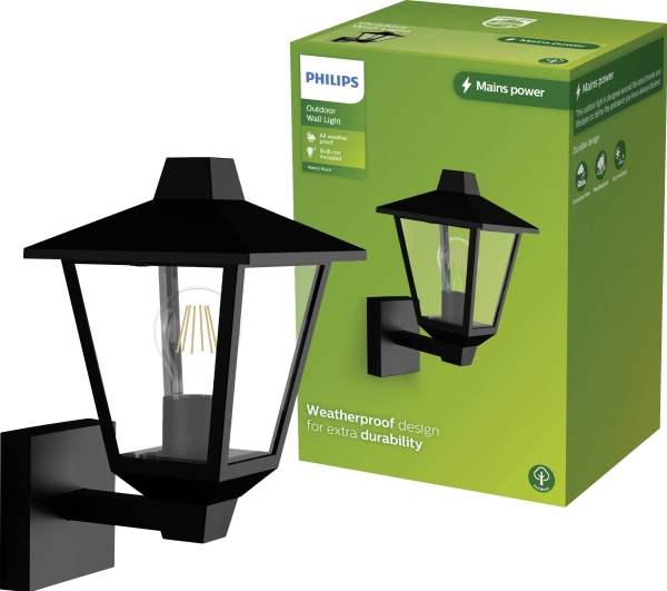 Philips Wandleuchten Kinno, 25 W, E27 Ohne Leuchtmittel, Wandbeleuchtung Für Den Außenbereich, Schwarz, Metall, Ip44, Garten, Terrasse, I