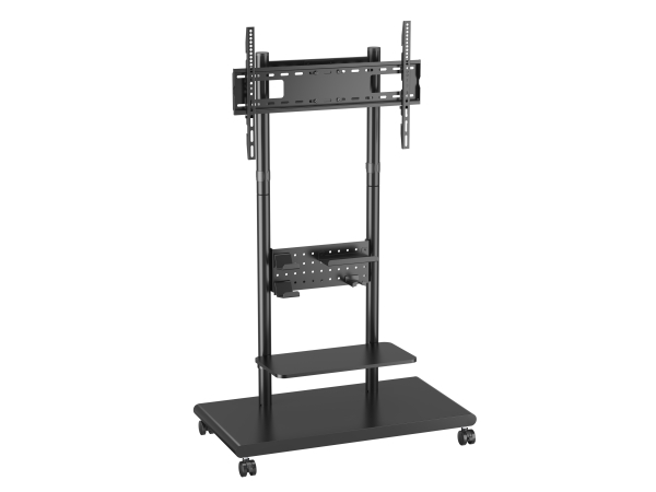 Equip 50"-90" Mobile Tv Trolley With Pegboard Shelf, 200 X 200 Mm, 600 X 400 Mm, -18 - 3°, -12 - 12°, Plastic, Stainless Steel, Black