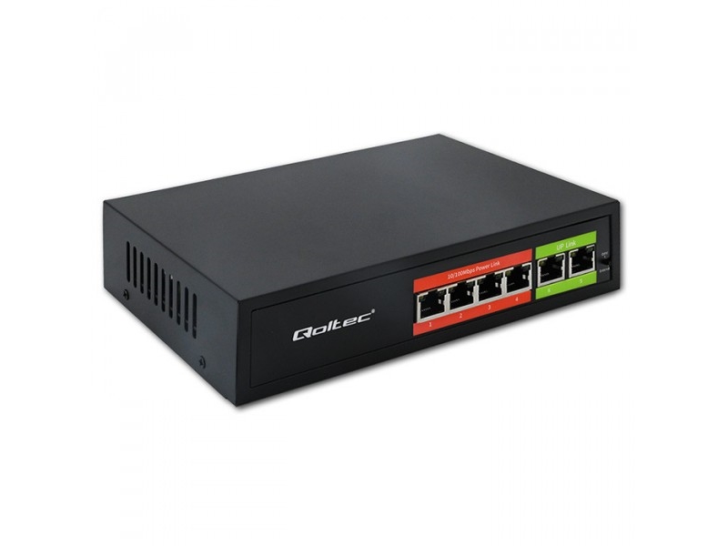 Qoltec Fast Ethernet Poe Switch Switch | 4X Rj45 | 2X Rj45 Uplink | 65W | 10/100Mbps