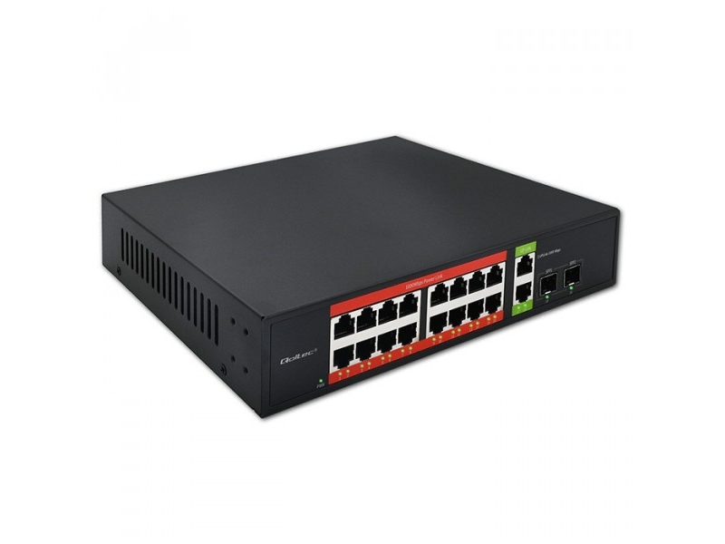 Qoltec Gigabit Ethernet Poe Switch | 16X Rj45 | 2X Rj45 Uplink | 2X Sfp | 1000Mbps