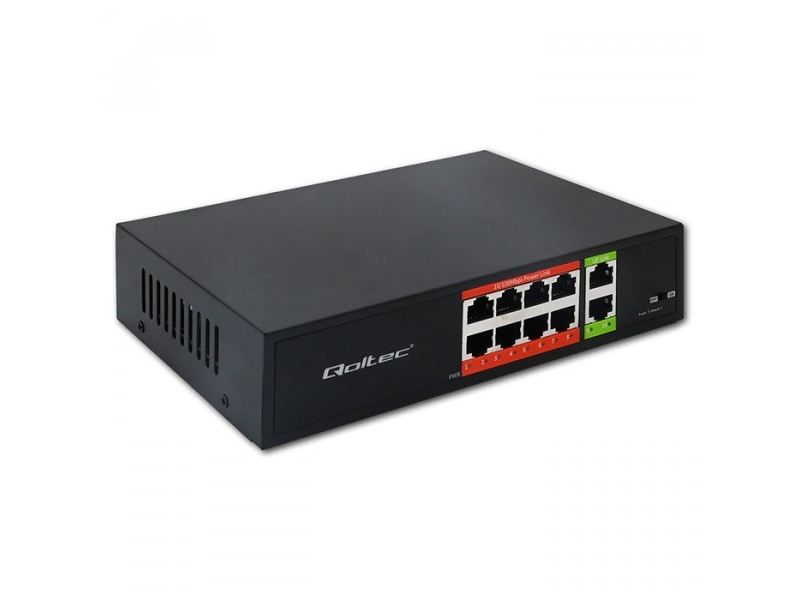 Qoltec Fast Ethernet Poe Switch | 8X Rj45 | 2X Rj45 Uplink | 120W | 10/100 Mbps