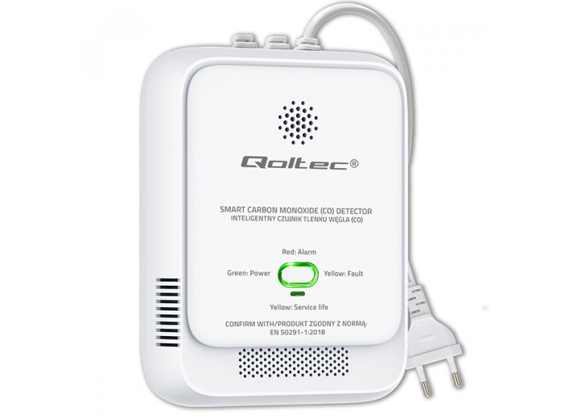 Qoltec Certified Carbon Monoxide (Chad) Detector | CO detector | 85dB alarm | LED