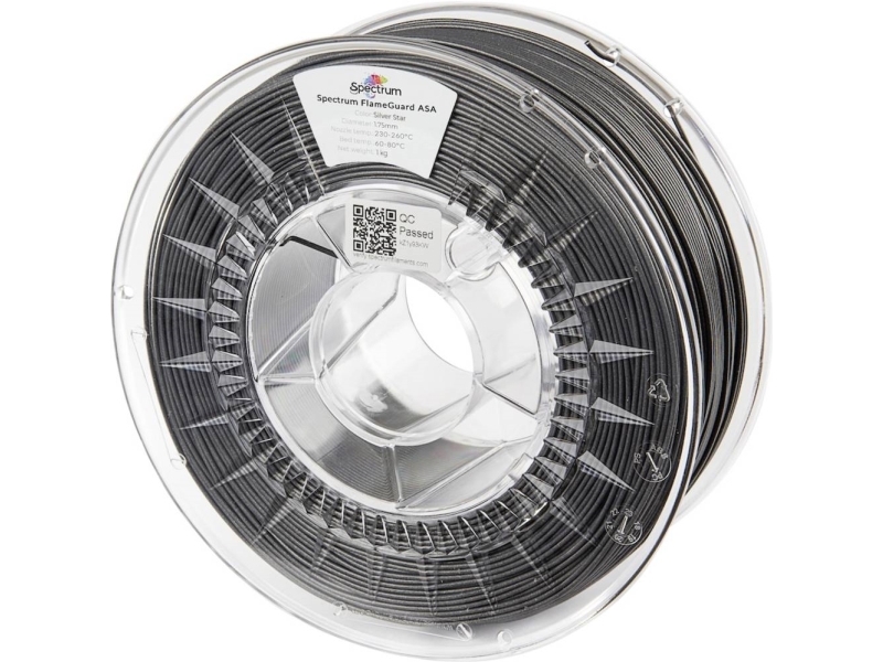 Spectrum Filaments 81446 Flameguard Asa 275 Filament Asa Flammehæmmende, Varmebestandig, Uv-Bestandig, Vejrbestandig 1.75 Mm 1000 G Silver Star, Sølv