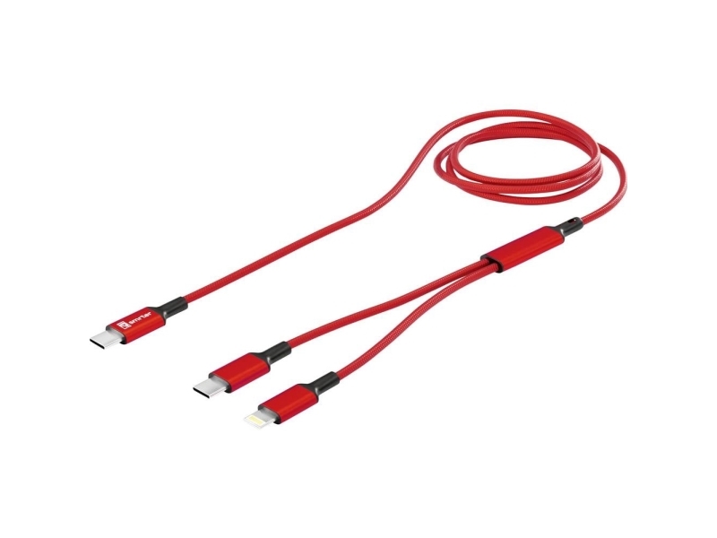 Smrter Usb-C Y-Kabel Usb-C , Apple Lightning-Stik 120 Cm Rød Aluminiumsstik, Stof-Beklædning, Med Otg-Funktion Smrter_Duo_Rd