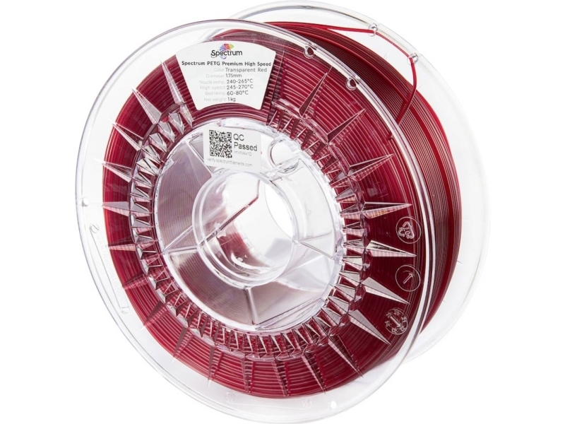 Spectrum Filaments 81551 Petg Premium High Speed Filament Petg Highspeed Filament, Kemisk Bestandig 1.75 Mm 1000 G Transparent Red, Rød 1 Stk