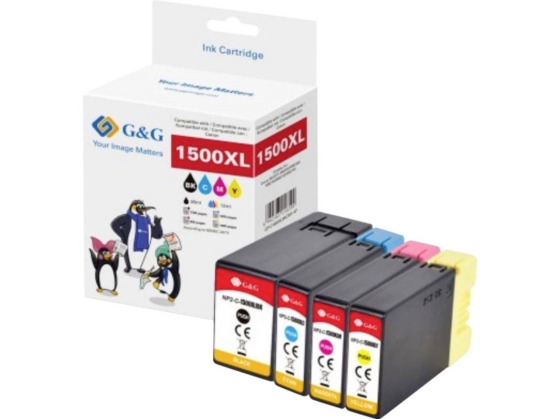 G&G Blæk Kompatibel Sort, Cyan, Magenta, Gul Gp-C1500xlbkcmy-4P