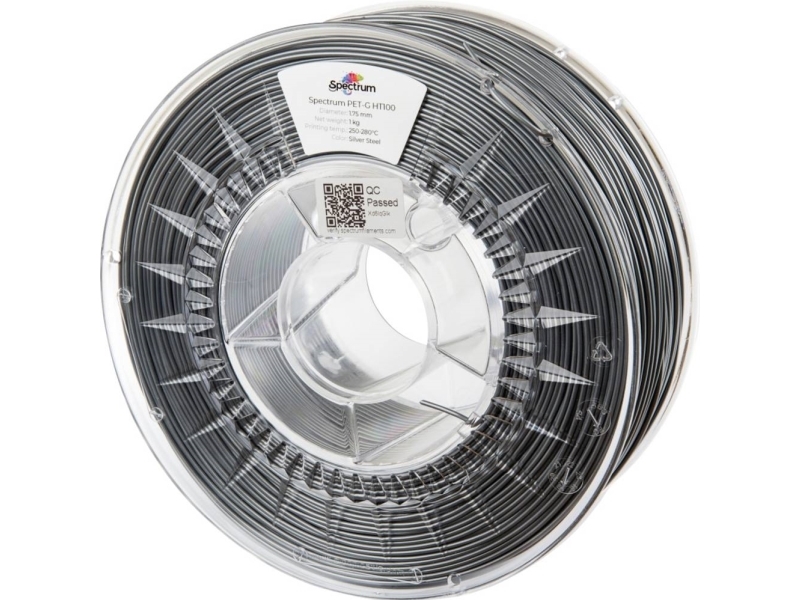 Spectrum Filaments 80407 Pet-G Ht100 Filament Petg Varmebestandig, Kemisk Bestandig 1.75 Mm 1000 G Silver Steel, Sølv 1 Stk