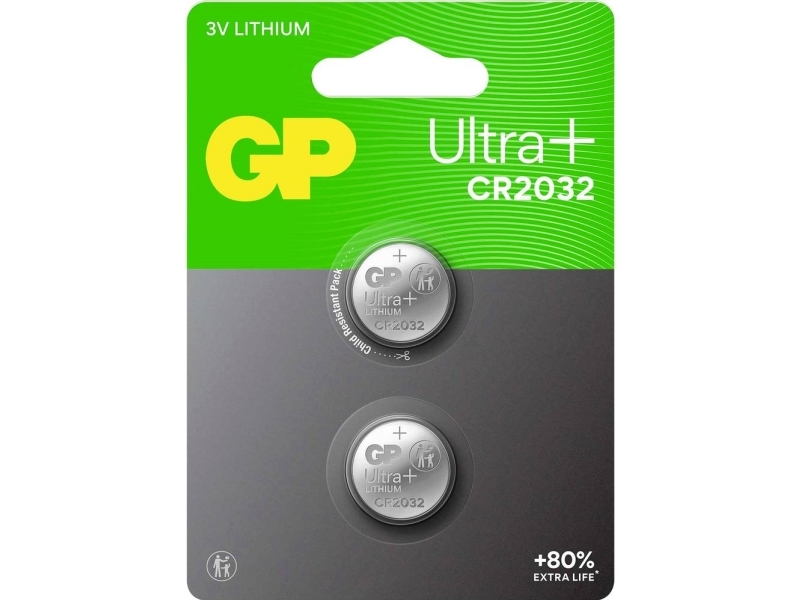 Gp Knopfzellenbatterie Cr 2032 3 V 2 Stück 220 Mah Li-Mno2 Gp Ultra Plus Batterie Lithium Knopfzelle Cr 2032 2 Stück
