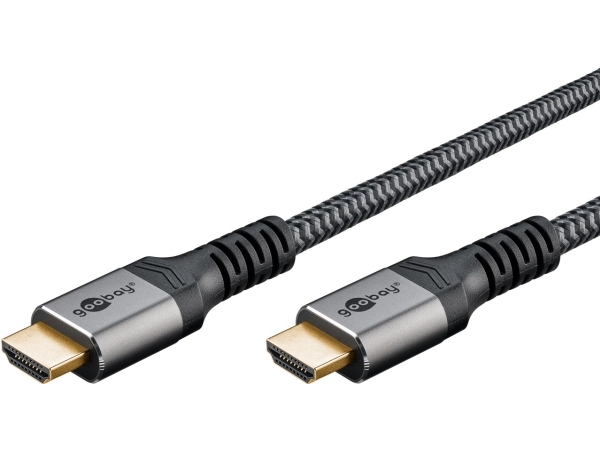 Goobay 64997, 10 m, HDMI Typ A (standard), HDMI Typ A (standard), 18 Gbit/s, Svart, Silver | Datortillbehör - Kablar & adaptrar - Bildkablar | GameStuff