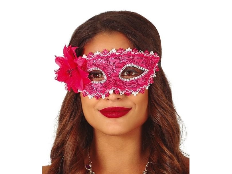 Fuchsia Halvmaske Med Blomst