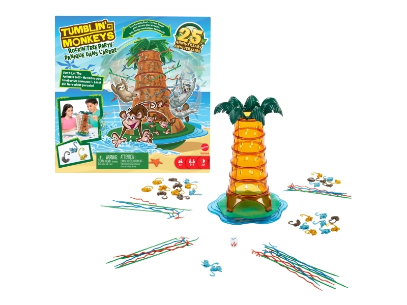 Mattel Games Tumblin'' Monkeys Rockin'' Tree Party-Spil Til Børn, Familie Og Spilaftener, Brætspil, Finmotorik (Smidighed), 5 År, 30 Min., Familiespi