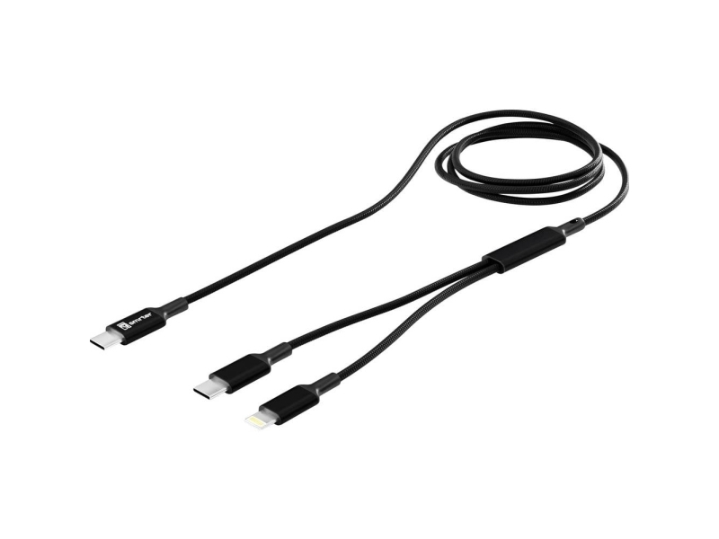 Smrter Usb-C Y-Kabel Usb-C , Apple Lightning Stecker 120 Cm Schwarz Aluminium Stecker, Stoffabdeckung, Mit Otg Funktion Smrter_Duo_Bk