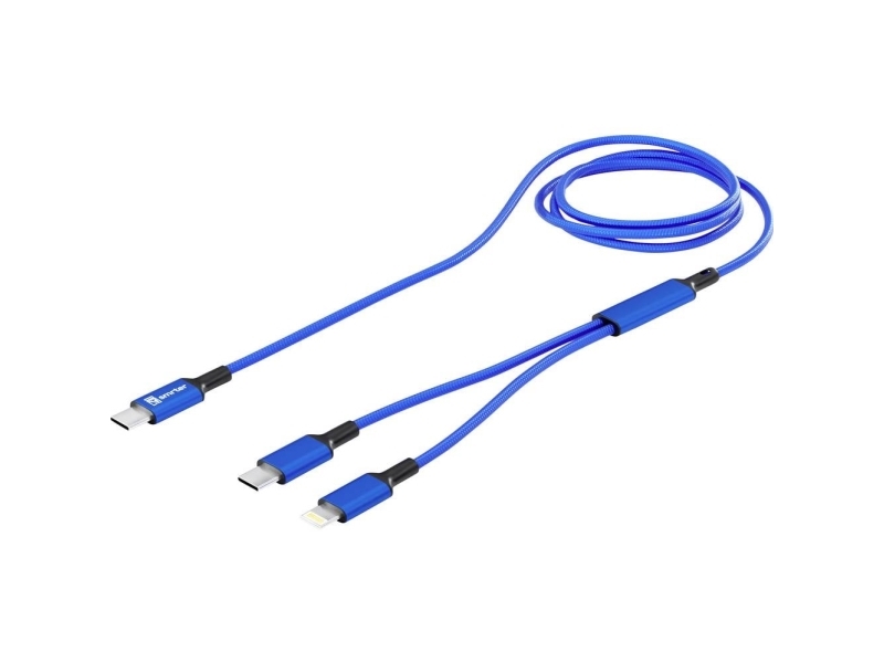 Smrter Usb-C Y-Kabel Usb-C , Apple Lightning-Stik 120 Cm Blå Aluminiumsstik, Stof-Beklædning, Med Otg-Funktion Smrter_Duo_Nb