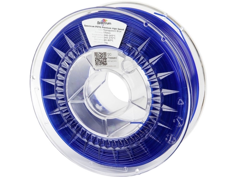 Spectrum Filaments 81550 Petg Premium High Speed Filament Petg Highspeed Filament, Kemisk Bestandig 1.75 Mm 1000 G Transparent Blue, Blå 1 Stk