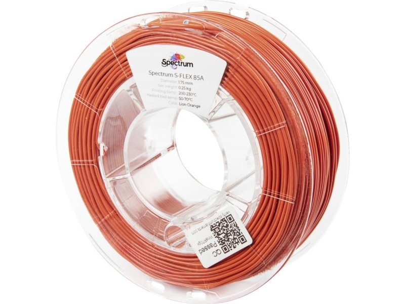 Spectrum Filaments 80569 S-Flex 85A Filament Fleksibelt Glødetråd Fleksibel, Kemisk Bestandig, Slagfast, Uden Trækkraft 1.75 Mm 250 G Lion Orange, Or