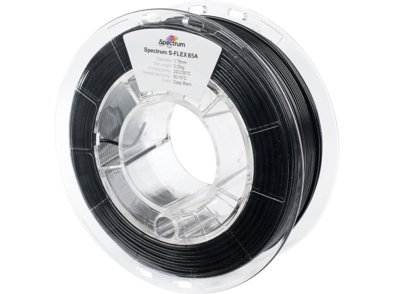 Spectrum Filaments 80567 S-Flex 85A Filament Flexibles Filament Flexibel, Chemikalienbeständig, Schlagzäh, Nicht Dehnbar 1,75 Mm 250 G Tiefschwarz ,