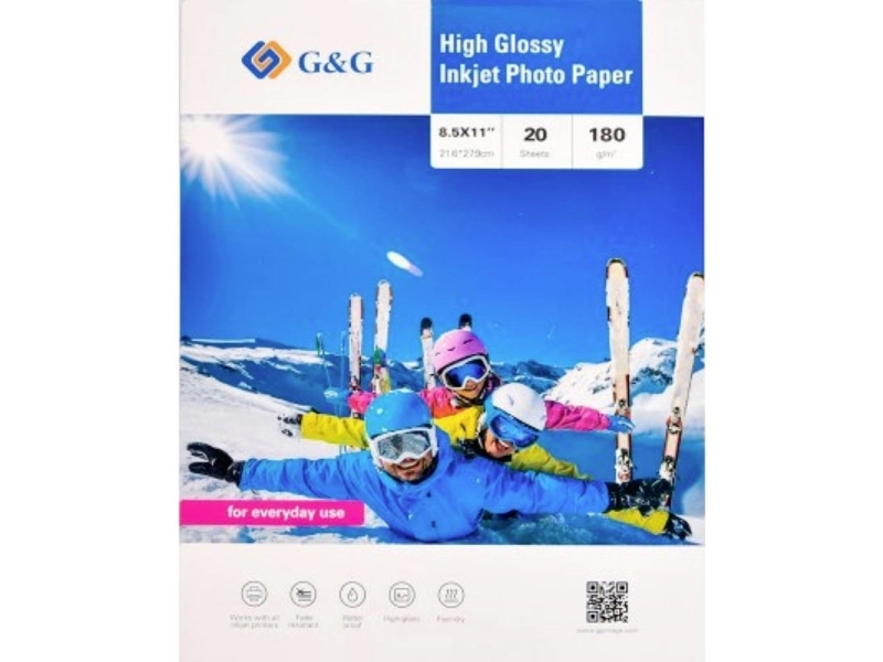G&G Fotopapier 20 Blatt 8,5 X 11 Zoll / 21,6 X 27,9 Cm Hochglänzend 180G/M² - Die Preiswerte Alternative! (180Gsm-8.5X11-20)