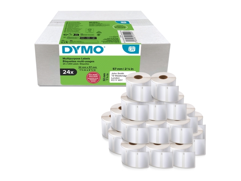 Dymo Original Labelwriter Mehrzwecketiketten | 32 Mm X 57 Mm | 24 Rollen Mit Je 1.000 Leicht Ablösbaren Etiketten (24.000 Etiketten) | Selbstklebende