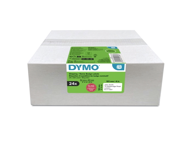 Dymo Etiketten Labelwriter Ft 101 X 54 Mm, Weiß, 220 Etiketten, Multipack Mit 24 Rollen, Weiß, Papier, 5,4 Cm, 10,1 Cm, 5280 Stück, 220 Stück