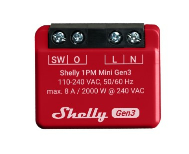 Shelly 1Pm Mini Gen3, Intelligent Kontakt, 1P, Trådløs, Plast, Mat, 20 Dbmw
