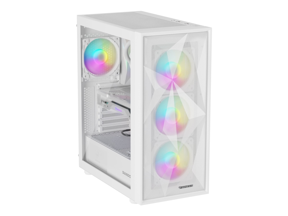 Genesis Diaxid 605 Argb, Midi Tower, Pc, Weiß, Atx, Micro Atx, Mini-Atx, Abs, Stahl, Gehärtetes Glas, Gaming